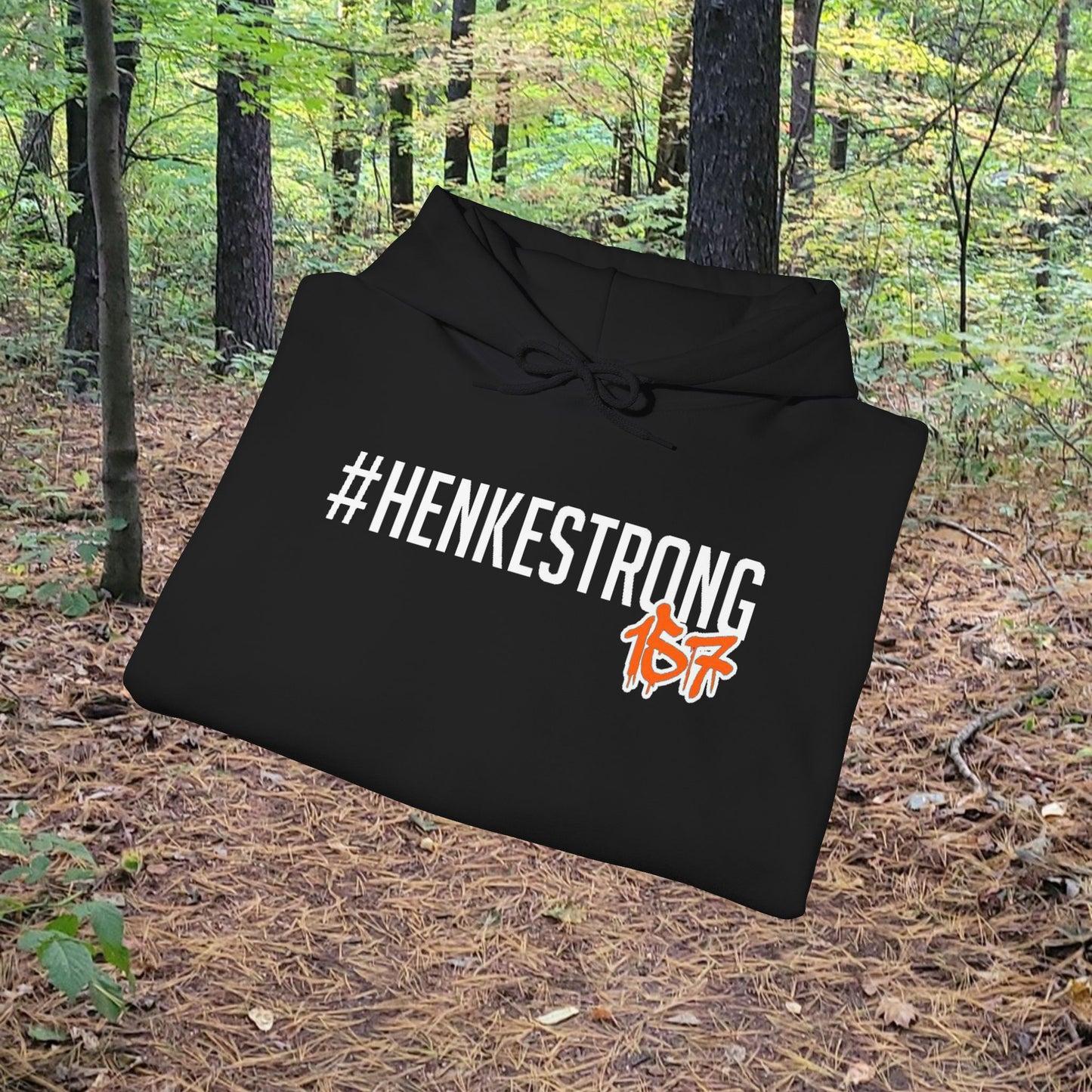 #HenkeStrong white Graphic Hoodie, Casual Streetwear, Gift for Community Support, Unisex Warmth, Everyday Comfort