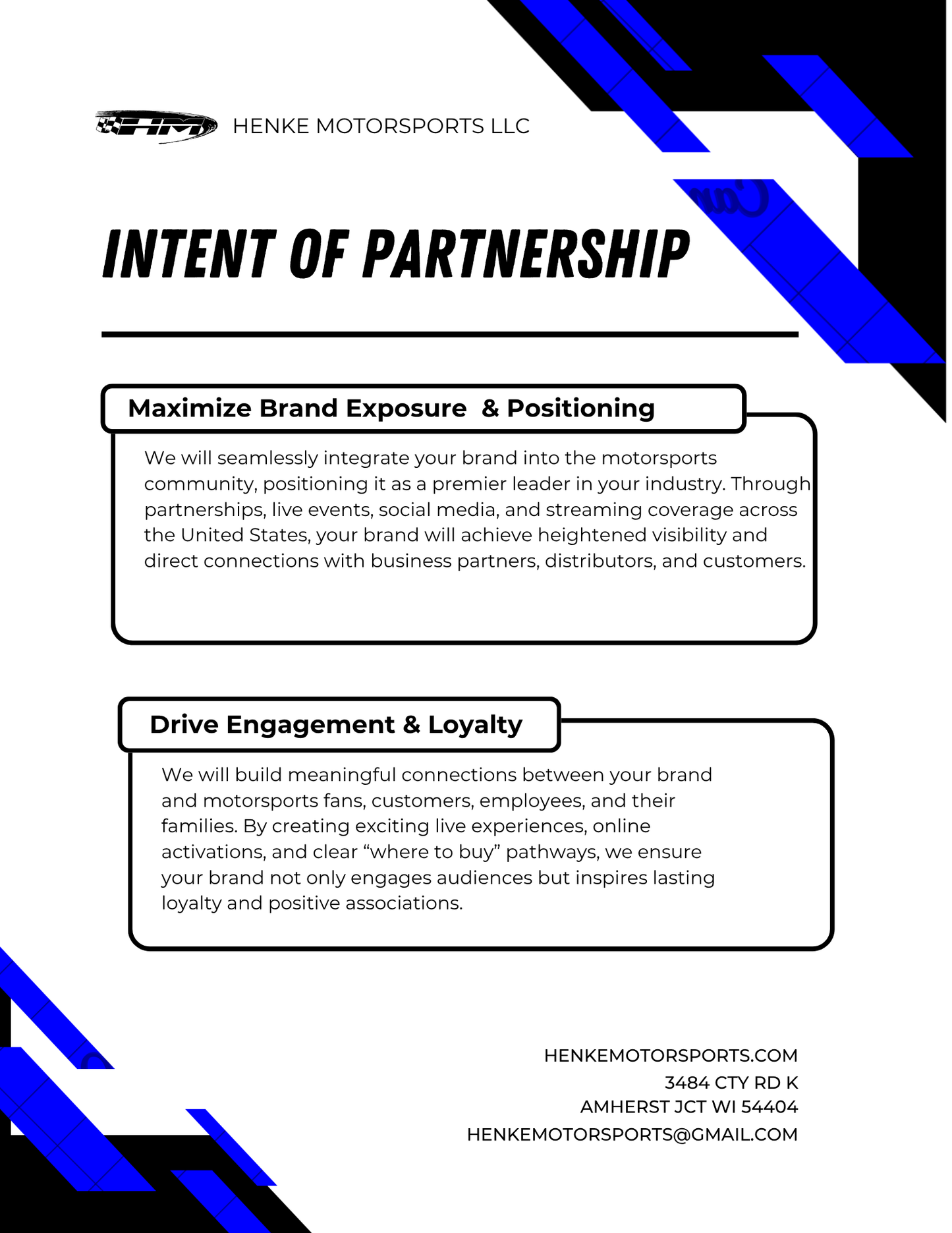 Custom Promotion & Marketing Proposals. (Sponsorship proposals, Racing resumes)
