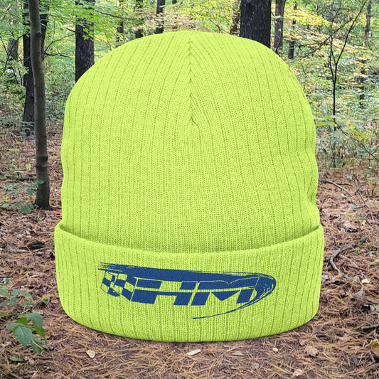 Embroidered blue "HM" logo Ribbed Knit Beanie